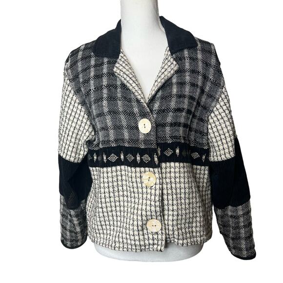 Paul Harris Size Small Tweed Cotton Corduroy Button Front Patchwork Jacket - Picture 1 of 9